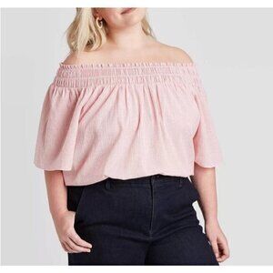 A New Day Top Red Off The Shoulder Shirt Striped